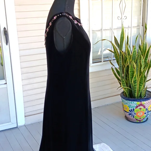 ❤️Jessica Howard vintage Y2K black velveteen maxi evening dress Whimsigoth - Picture 6 of 10